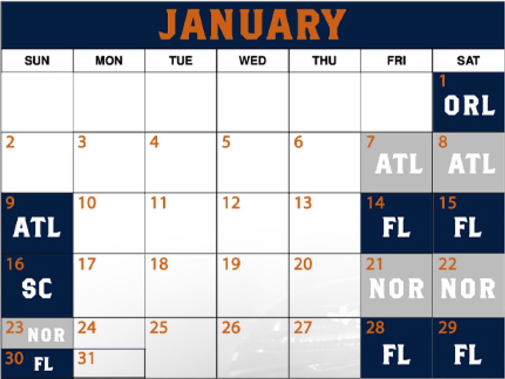 January Schedule of Games
